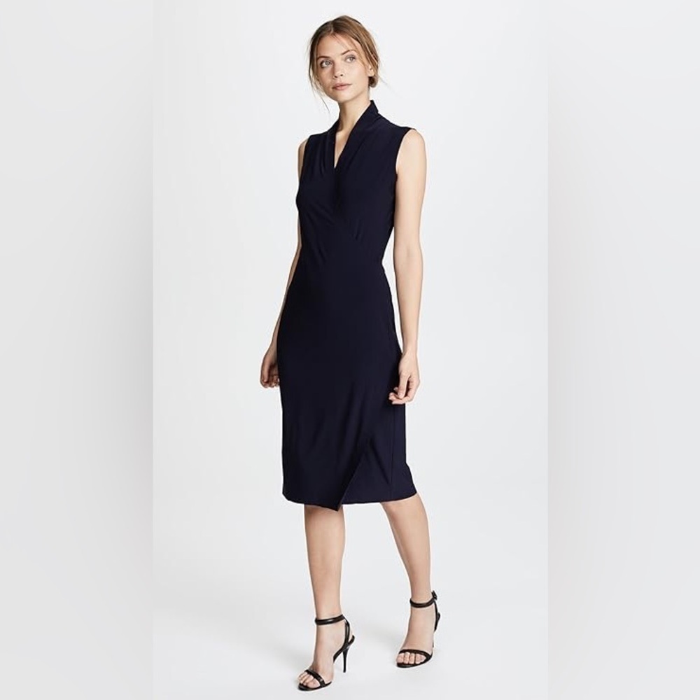 Norma Kamali Sleeveless Stretch Jersey Side Draped Black Dress Size Medium
